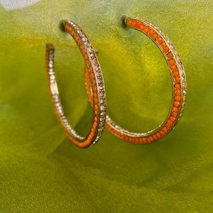 Amrita Singh 2” coral and crystal hoop earrings